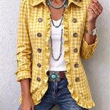 Giulia | Gingham Ruitjes Jasje met Ruches en Knopen