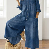 Diana | Vintage gewassen katoenen denim tuinbroek met knoopsluiting