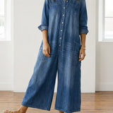 Diana | Vintage gewassen katoenen denim tuinbroek met knoopsluiting