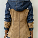 Natalie | Marineblauw en Camel Jasje met Capuchon