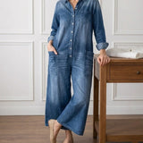 Diana | Vintage gewassen katoenen denim tuinbroek met knoopsluiting